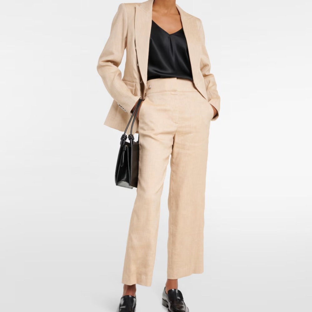 Veronica Beard Cropped Linen Pants — Tan — Size 8